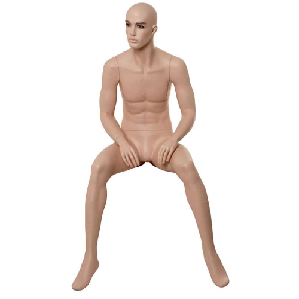 Bald Male FleshTone Sitting Mannequin - Hands on Legs 70502