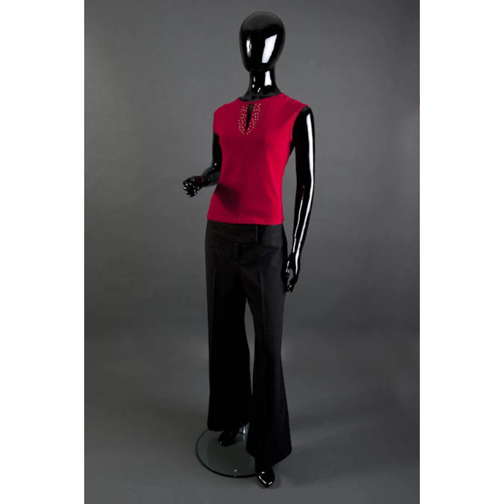 Black Gloss Female Mannequin - One Hand Raised, Straight Stance 71103