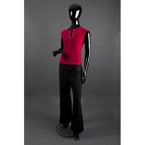 Black Gloss Female Mannequin - One Hand Raised, Straight Stance 71103