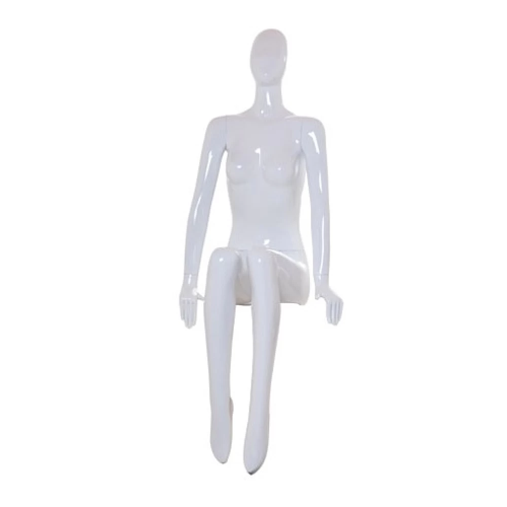White Gloss Sitting Female Mannequin - Hands at Side, Straight Stance - 71111