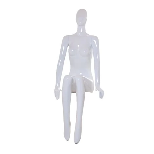 Black Gloss Sitting Female Mannequin - Hands at Side, Straight Stance 71112