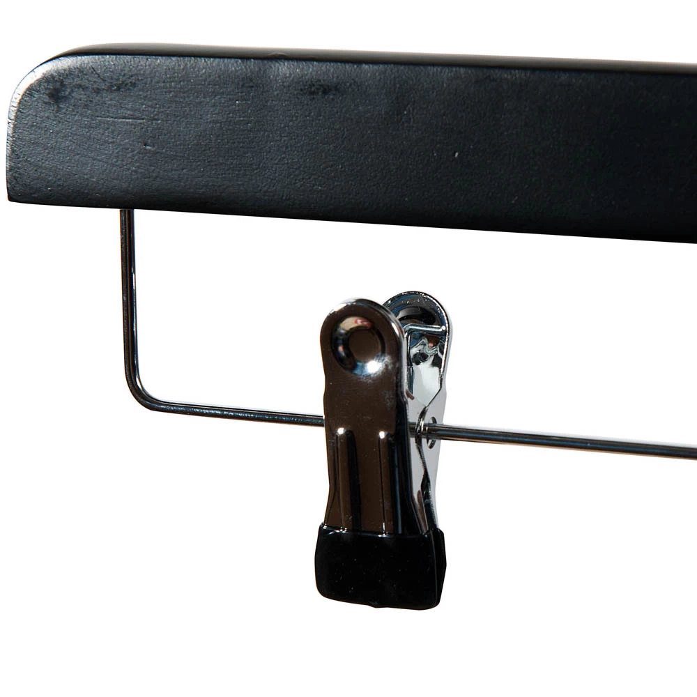 Black Matt Straight Wooden Hangers with Clips (Box of 100) 50021