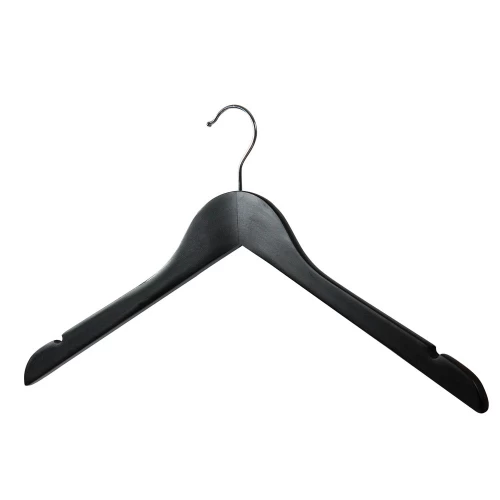 Black Matt Wooden Shaped Hangers With Notches 44cm (Box of 100) 50022