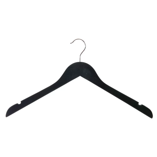 Black Matt Wooden Shaped Hangers With Notches 44cm (Box of 100) 50022