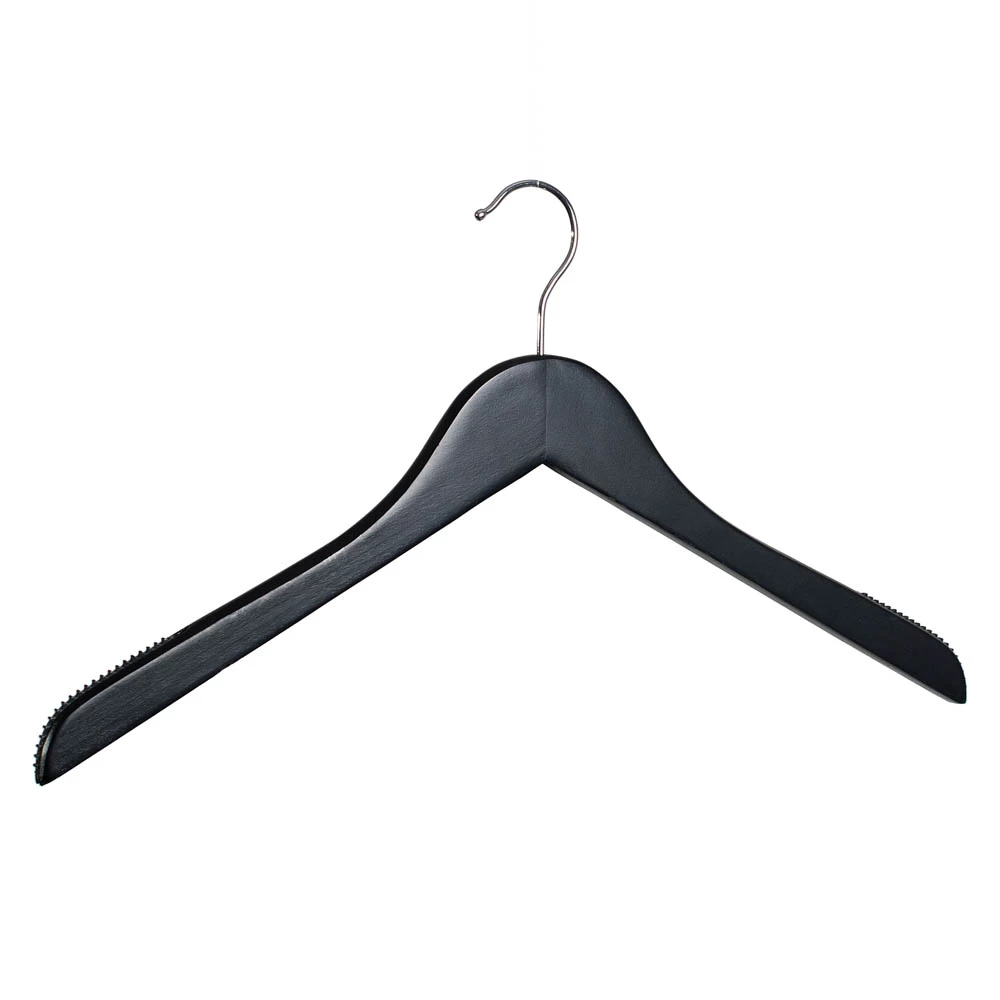 Black Matt Wooden Tops Hangers With Rubber Insert 44cm