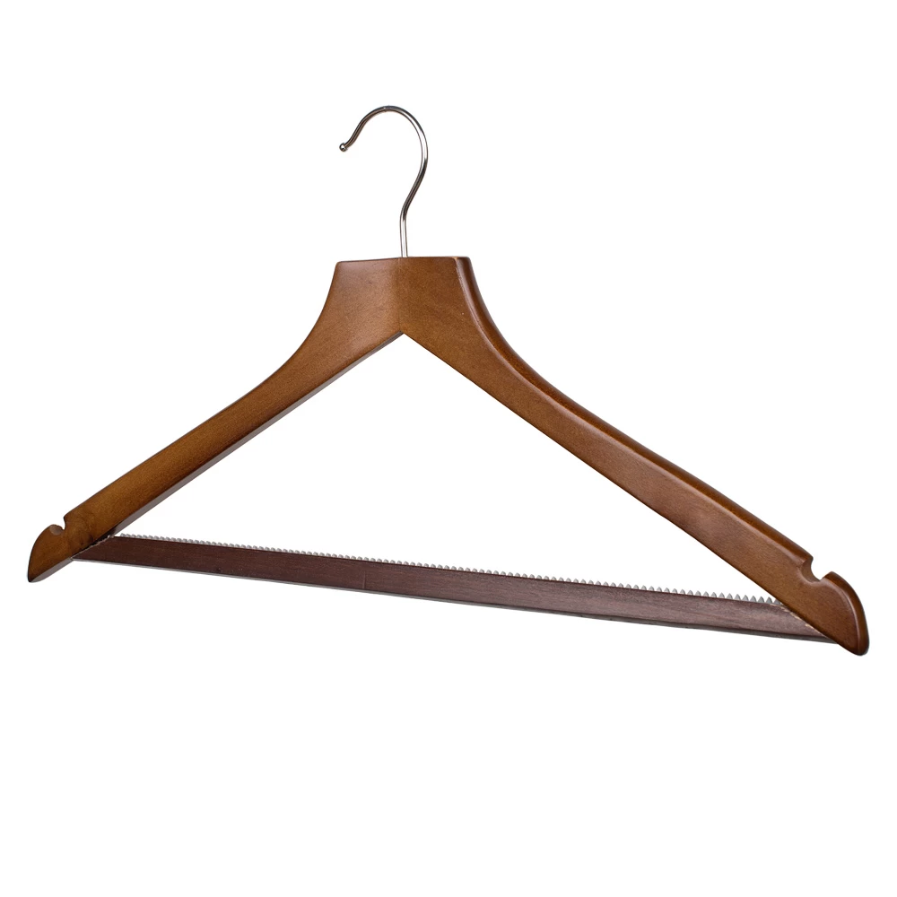 Dark Wooden Hangers With Centre Bar 45cm (Box of 50) 50036