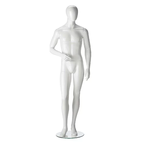 Facing Forwards, Right Arm Bent (White/Black Gloss), Male Mannequin 70104