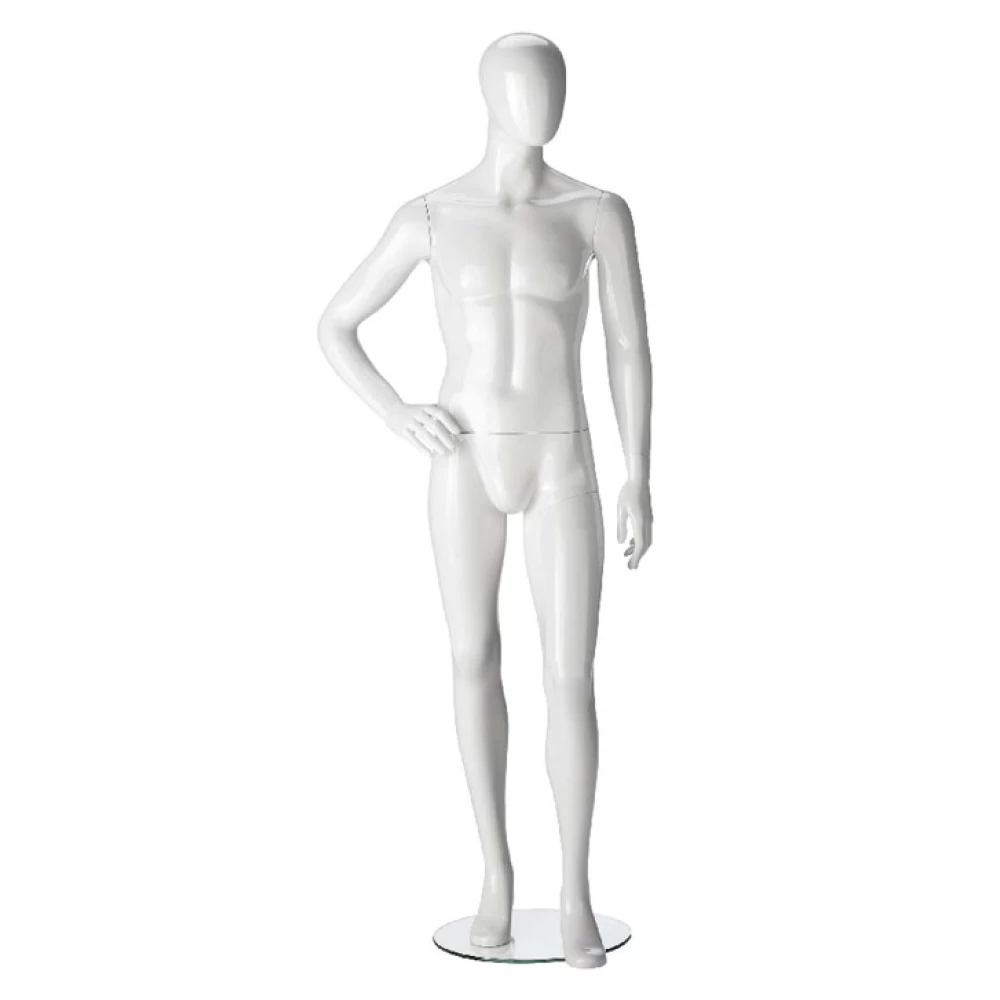 Facing Forwards, Right Hand on Hip (White/Black Gloss), Male Mannequin 70105