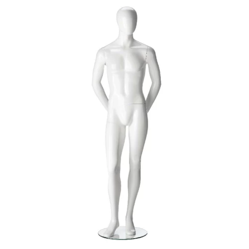 Facing Forwards - Arms Behind Back (White/Black Gloss), Male Mannequin 70107