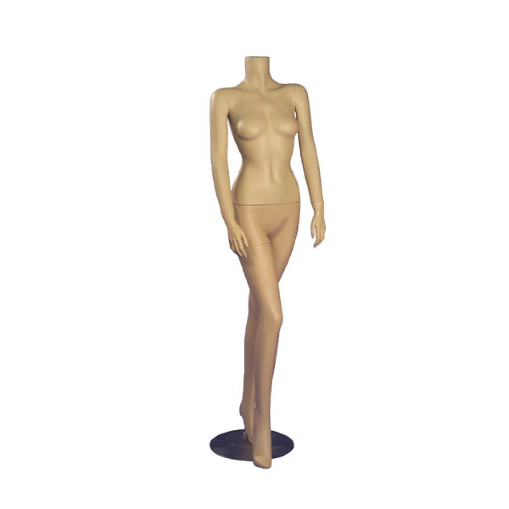 Female Headless Flesh Tone Mannequin - Hands by Side - Right Leg Bent Forward 71305