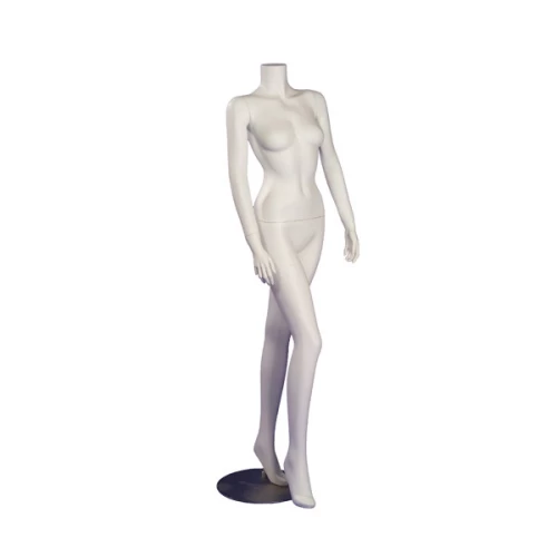 Female Headless White Matt Mannequin - Hands by Side - Right Leg Bent Forward 71302