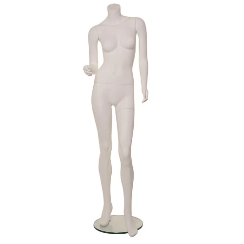 Female Headless White Matt Mannequin - One Arm Up - Left Leg Forward 71308