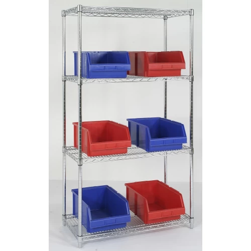 Four Tier Chrome Wire Shelving Unit 24 Inch High - 4 Shelves 14 x 36 Inch 99101