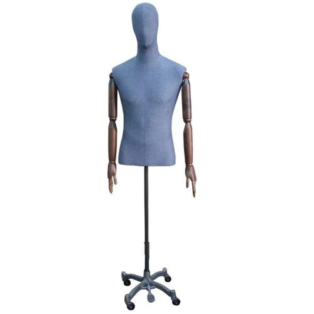 Articulated Vintage Male Mannequin Bust with Stand Grey
