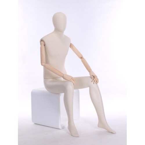 Seated Male Mannequin with Wooden Articulated Arms