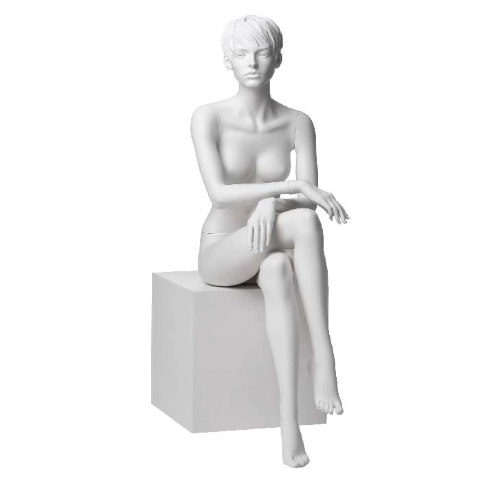 Sitting Position Female Mannequin (White Matt/Natural with Make up) 71404
