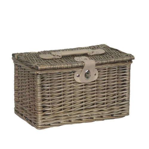 Small Chest Willow Hand Crafted Storage Hamper With Cream Leather 95213