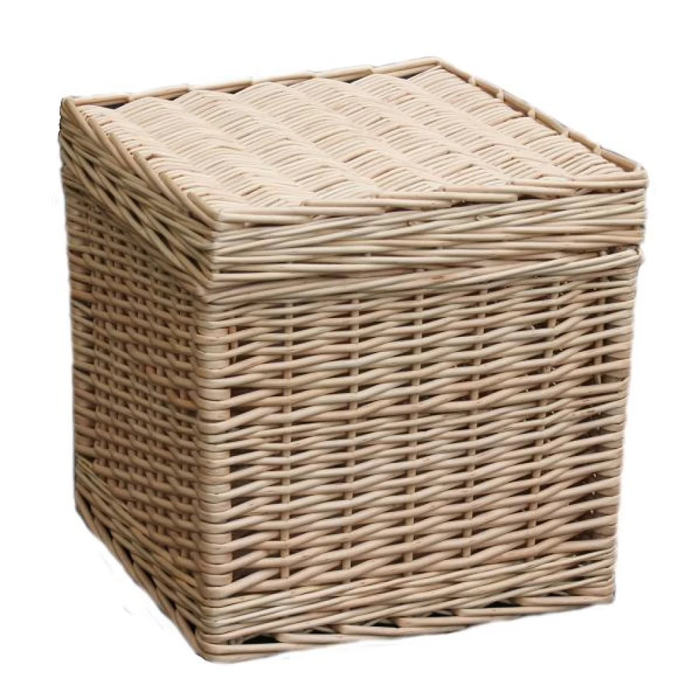 Square Lidded Full Buff Willow Hand Crafted Hamper 12 Inch 95219