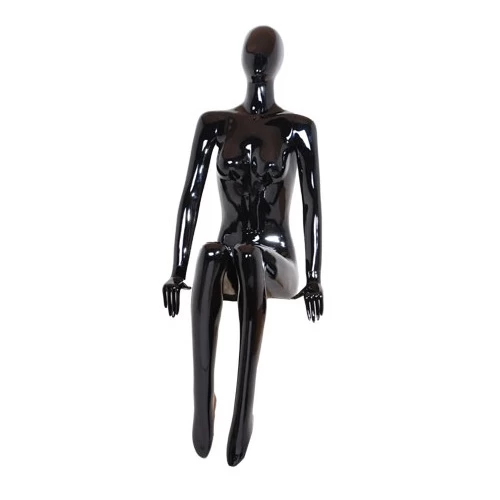 Black Gloss Sitting Female Mannequin - Hands at Side, Straight Stance - 71112