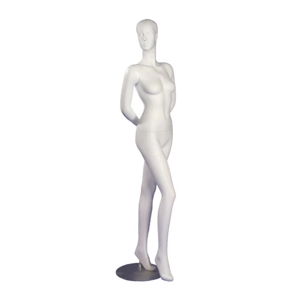 White Matt Female Mannequin - Arms Behind Back, Right Bent Leg  71415