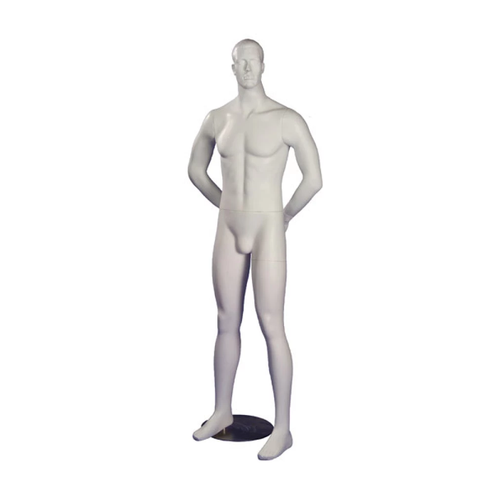 White Matt Male Mannequin - Arms Behind - Straight Stance 70209