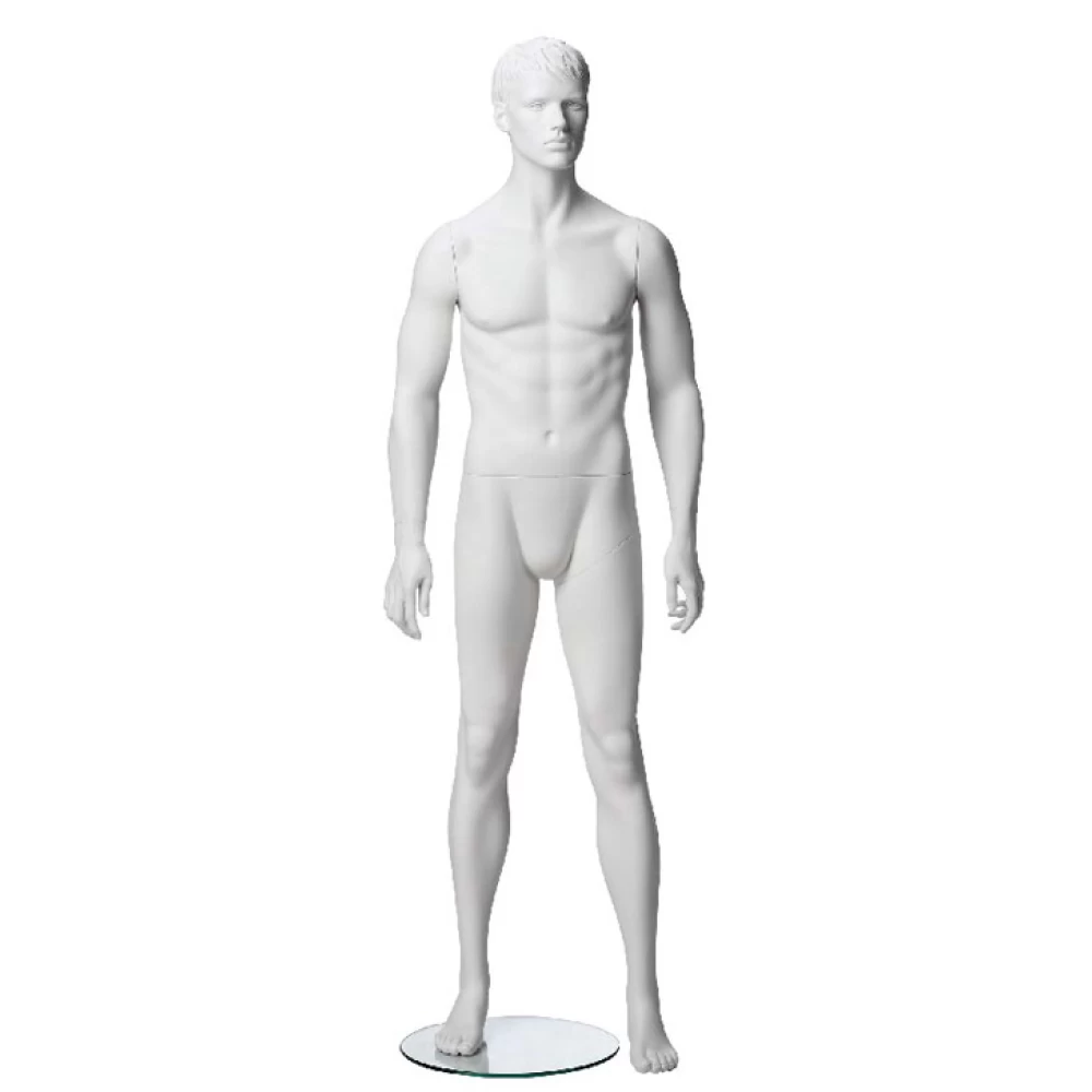 White Matt Male Mannequin - Hands at Side, Head Facing Forwards 70205