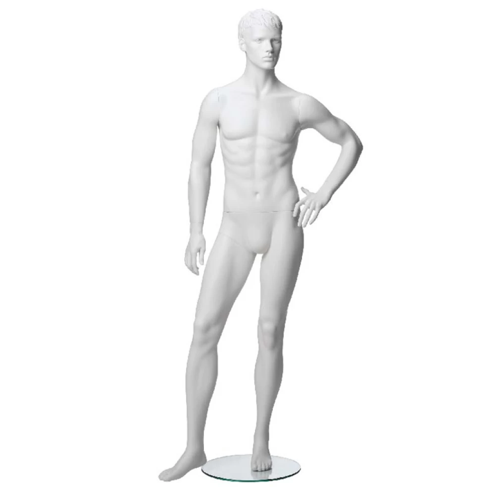 White Matt Male Mannequin - One Hand on Hip (Left) 70203