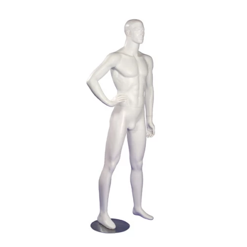 White Matt Male Mannequin - One Hand on Hip (Right) - Facing Forwards 70210