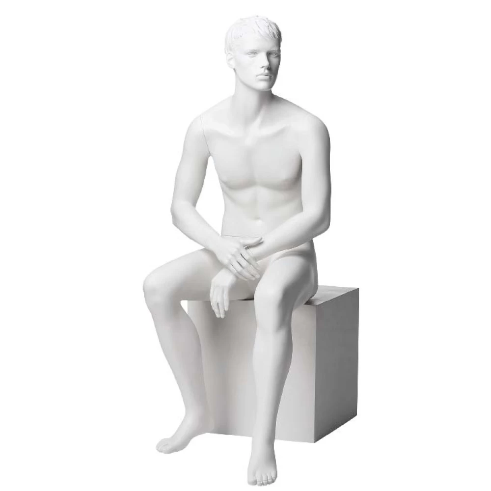 White Matt Male Mannequin - Sitting Position, Hands together 70206
