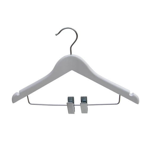 Wooden Baby White Wishbone Hangers With Clips 28cm (Box of 50) 51041